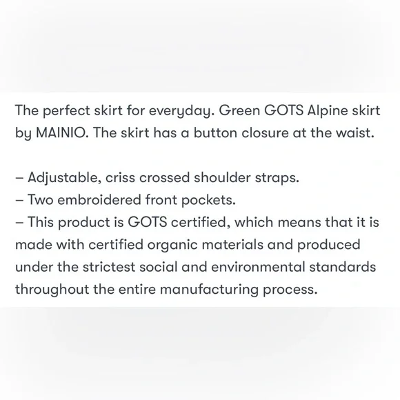 NWT MAINIO Green GOTS Organic 100% Cotton Alpine Skirt Y5/6 - Picture 13 of 14